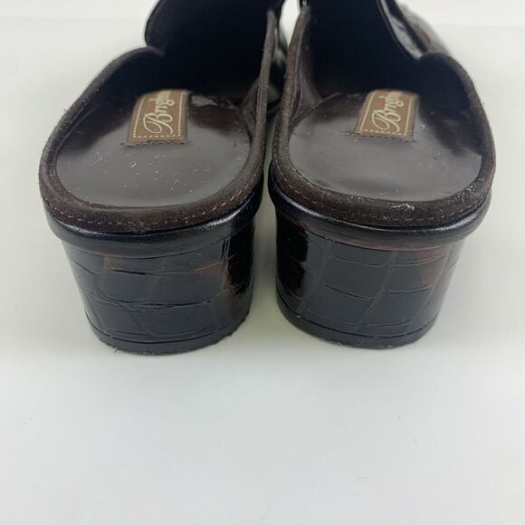 Brighton Avery Heel Mule Brown Croc Leather Slip On Medallion Round Womens 7.5 - Picture 8 of 14